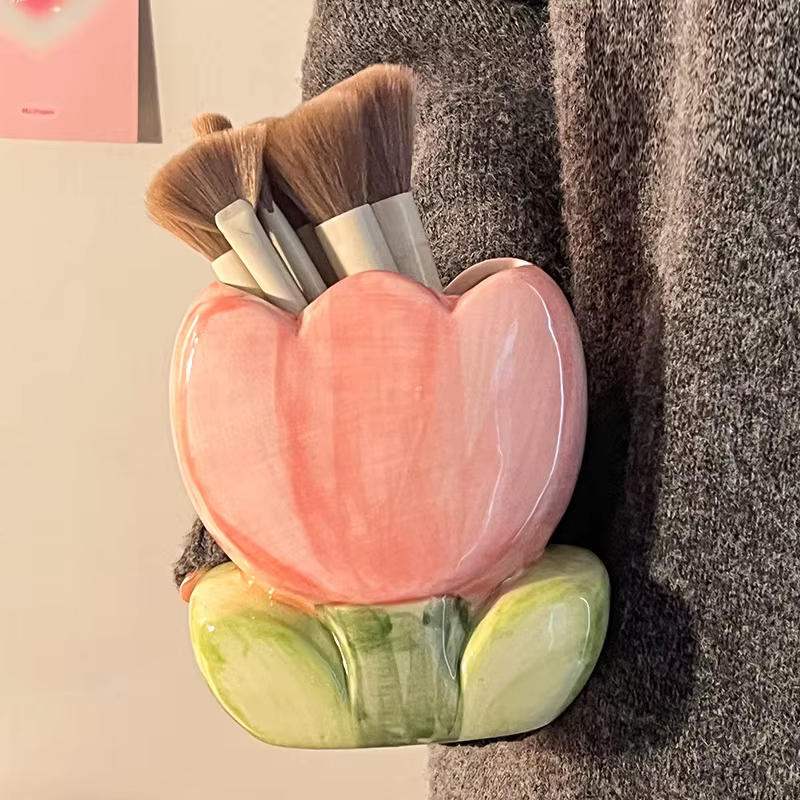 Porte-stylo à fleurs en céramique