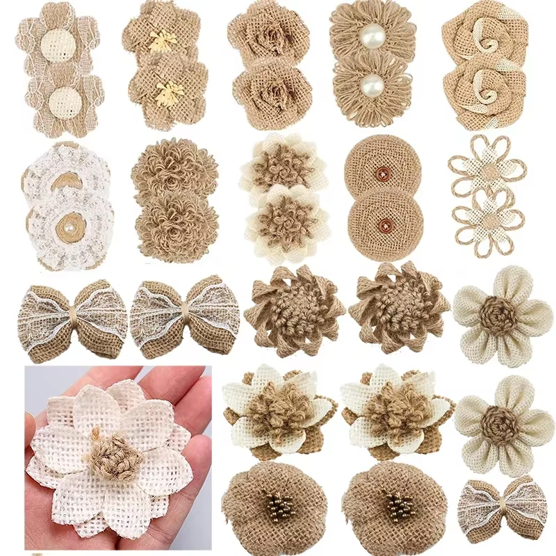 Fleurs de toile de Jute faites à la main