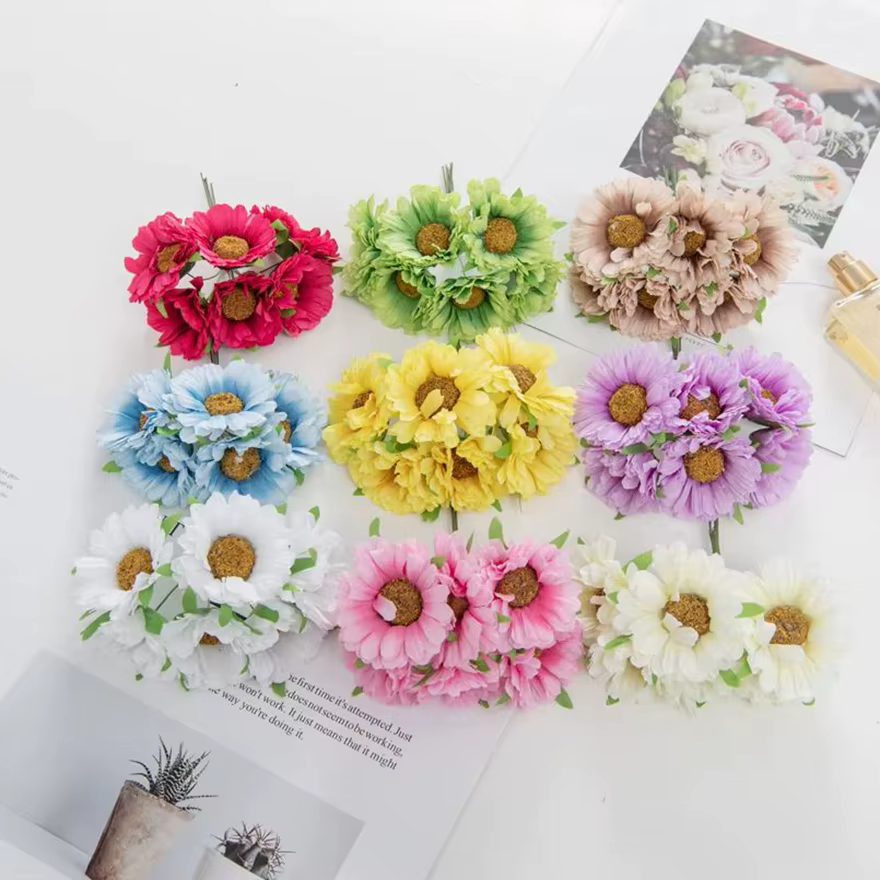 Décorations de Festival de fleurs artificielles pour la maison chambre Table de mariage Couronne décorative soie Daisy Gerbera bricolage cadeaux boîte Scrapbook