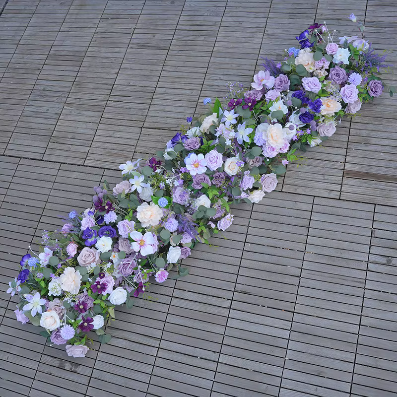 H865324 violet Rose verdure fleur rangée canapé coureur mariage toile de fond arc carré Arrangement Floral fête d'anniversaire Photo accessoires