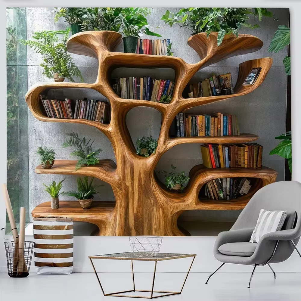 Tapisserie murale 2D en polyester à thème plantes nordiques