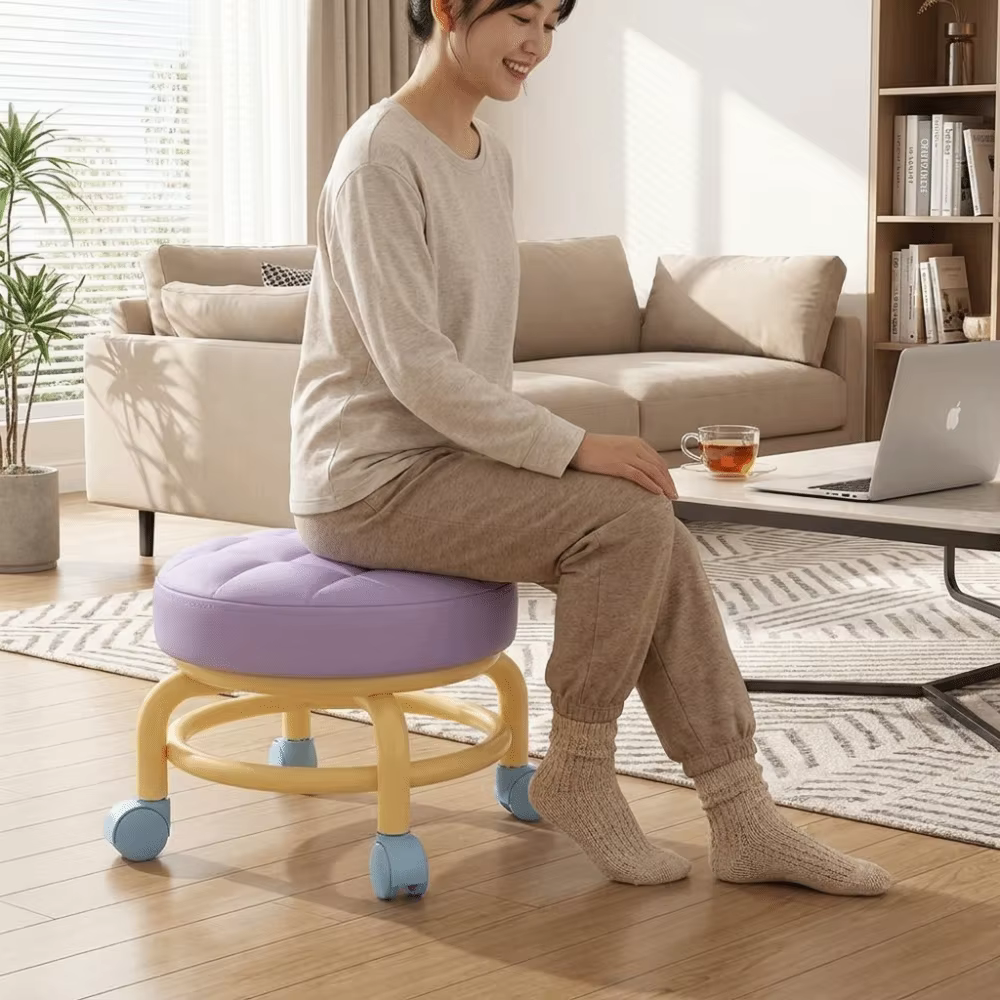 Tabouret à roulettes rond avec siège rembourré