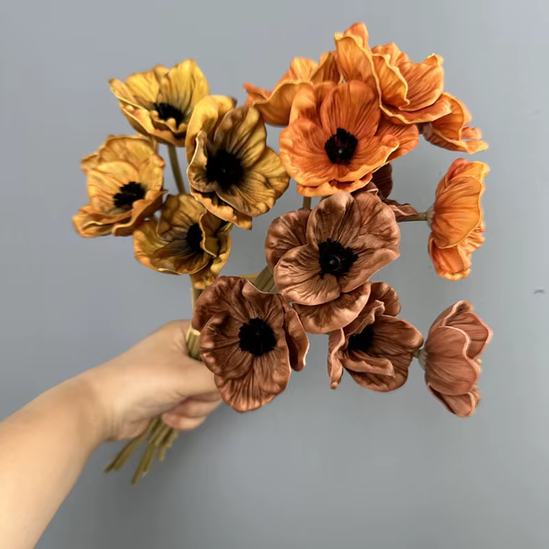 Bouquet de 5 fausses fleurs de coquelicots blancs en PU