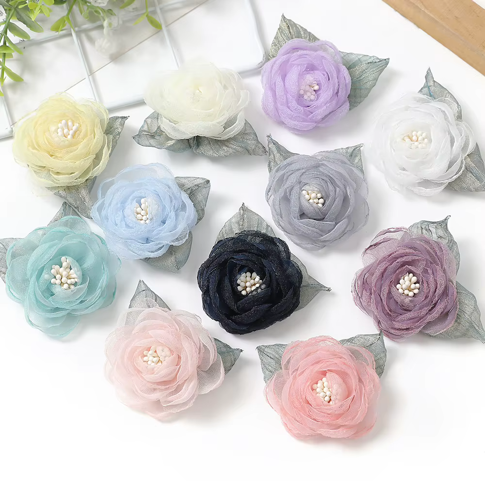 Fleur artificielle en tissu mousseline de soie