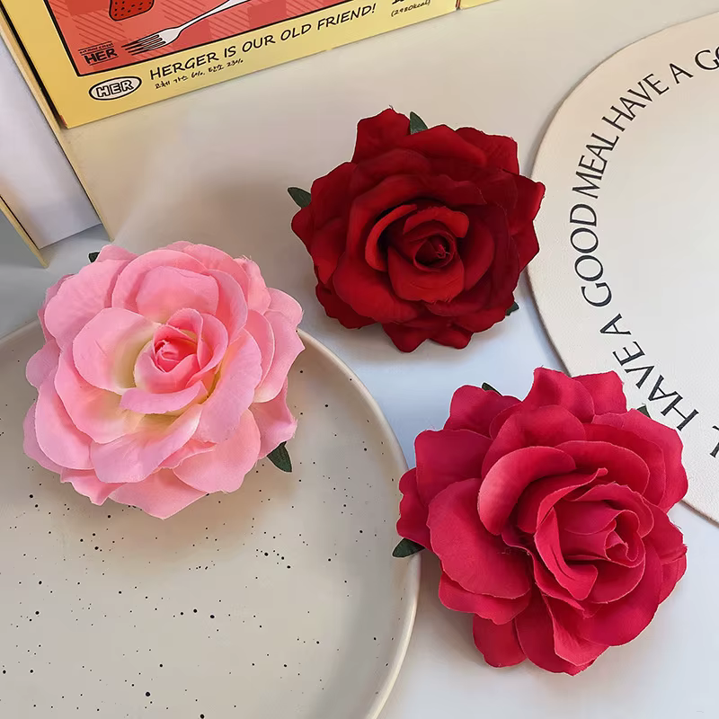 Pinces à cheveux fleur rose pour femmes et filles, cordon floral Él, épingle à cheveux faite à la main, rouge, patients de mariage, accessoires pour cheveux