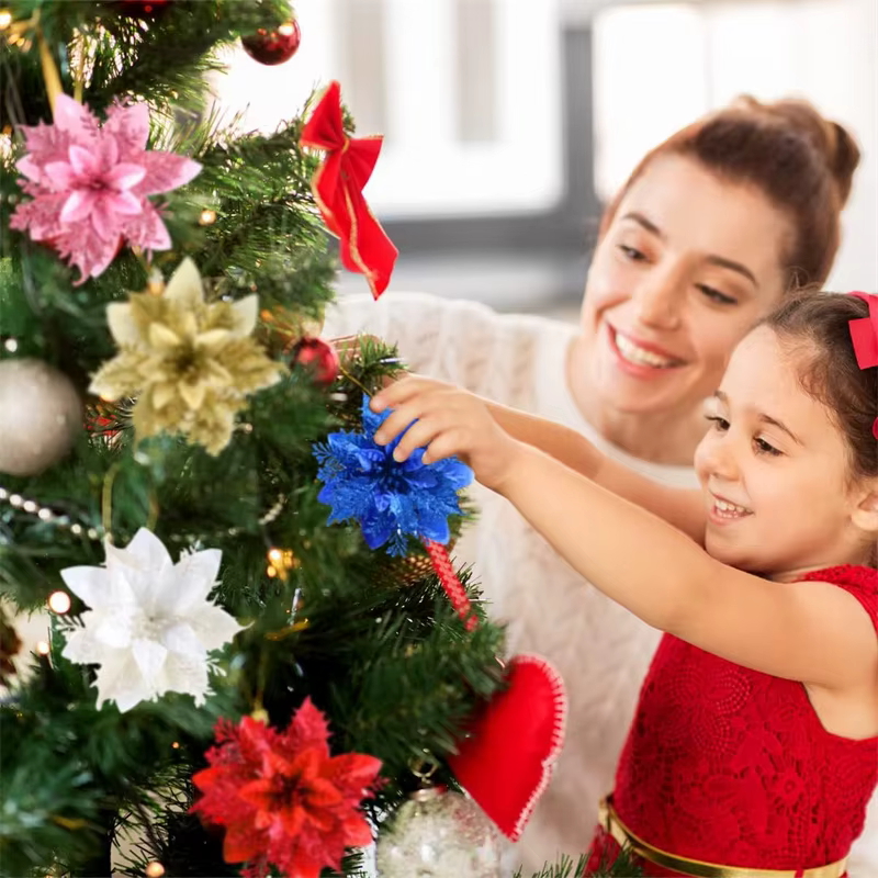 Poinsettia – fleurs de noël artificielles à paillettes