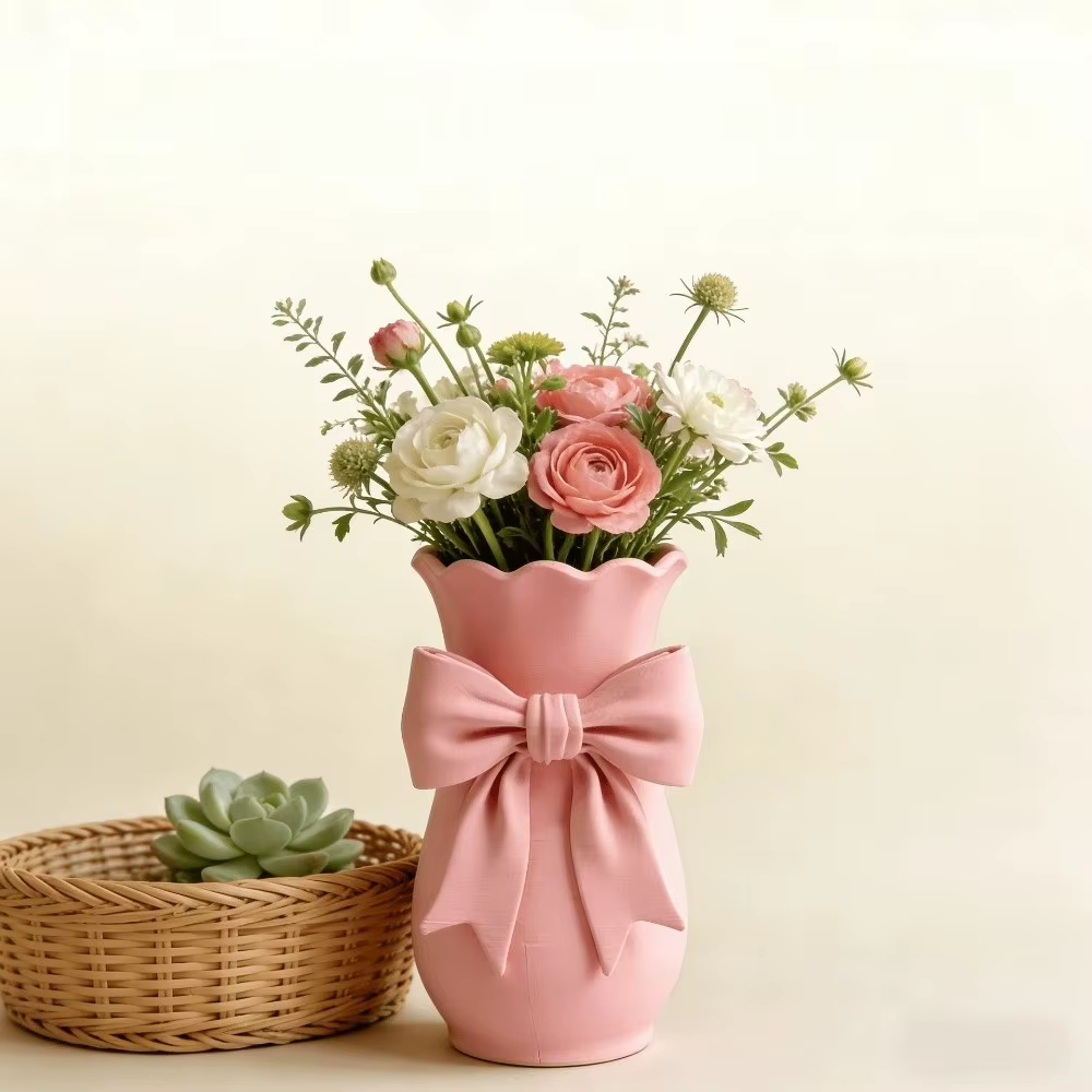 Vases à fleurs en forme de nœud rose au design torsadé