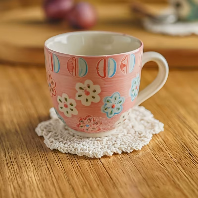 Vintage |     Crochet floral] 4 pièces de dessous-de-verre vintage en crochet floral |     Porte-gobelets décoratifs rustiques Cottagecore pour café