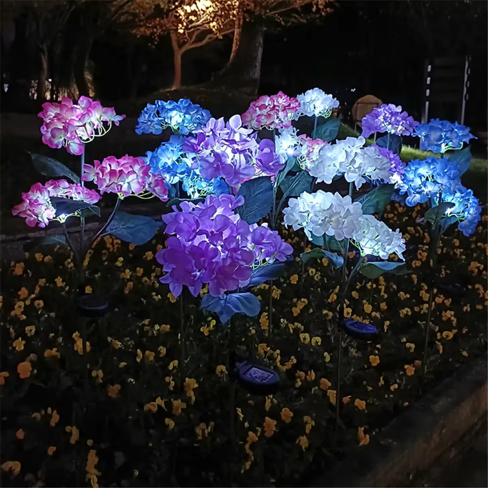 Lampes solaires en forme d'hortensia à 3 têtes