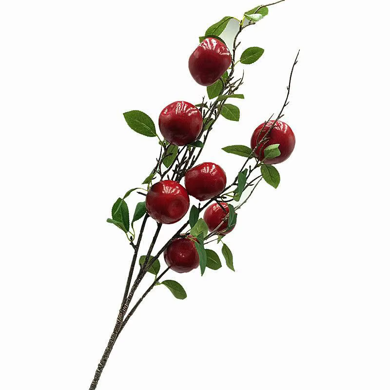 Une branche d'arbre à pommes de grenade artificielle 7 plante verte de fruits de pomme pour la décoration florale murale de fête de mariage