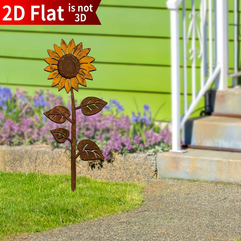 Piquet de jardin en métal rustique tournesol