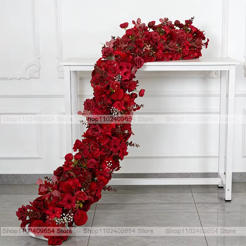 200/50cm Guirlande de fleurs artificielles de roses blanches de luxe pour centre de table de mariage