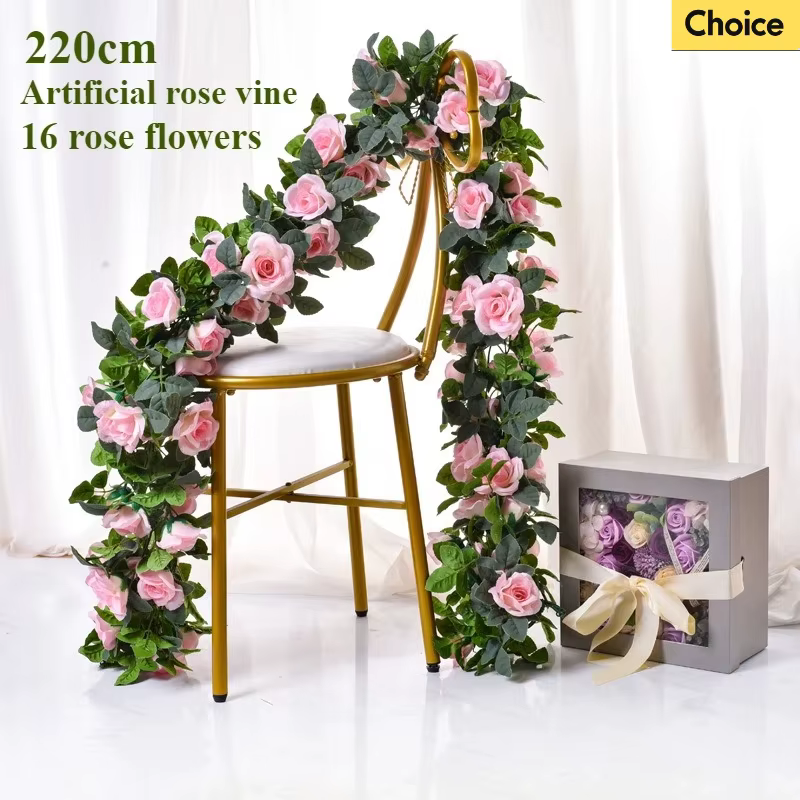 Rose artificielle vigne 16 fleurs de tête longueur 220cm fausse plante verte fleur