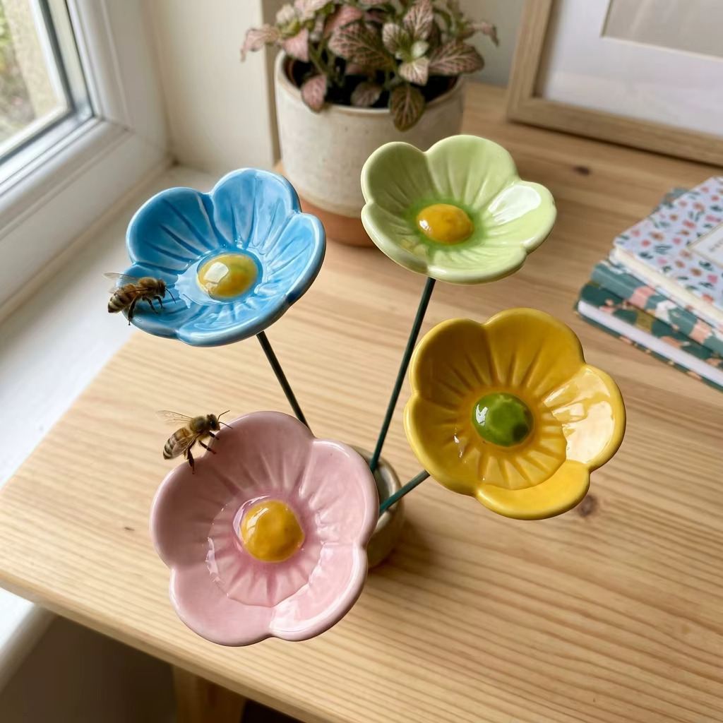 Abreuvoir en céramique pour fleurs et abeilles