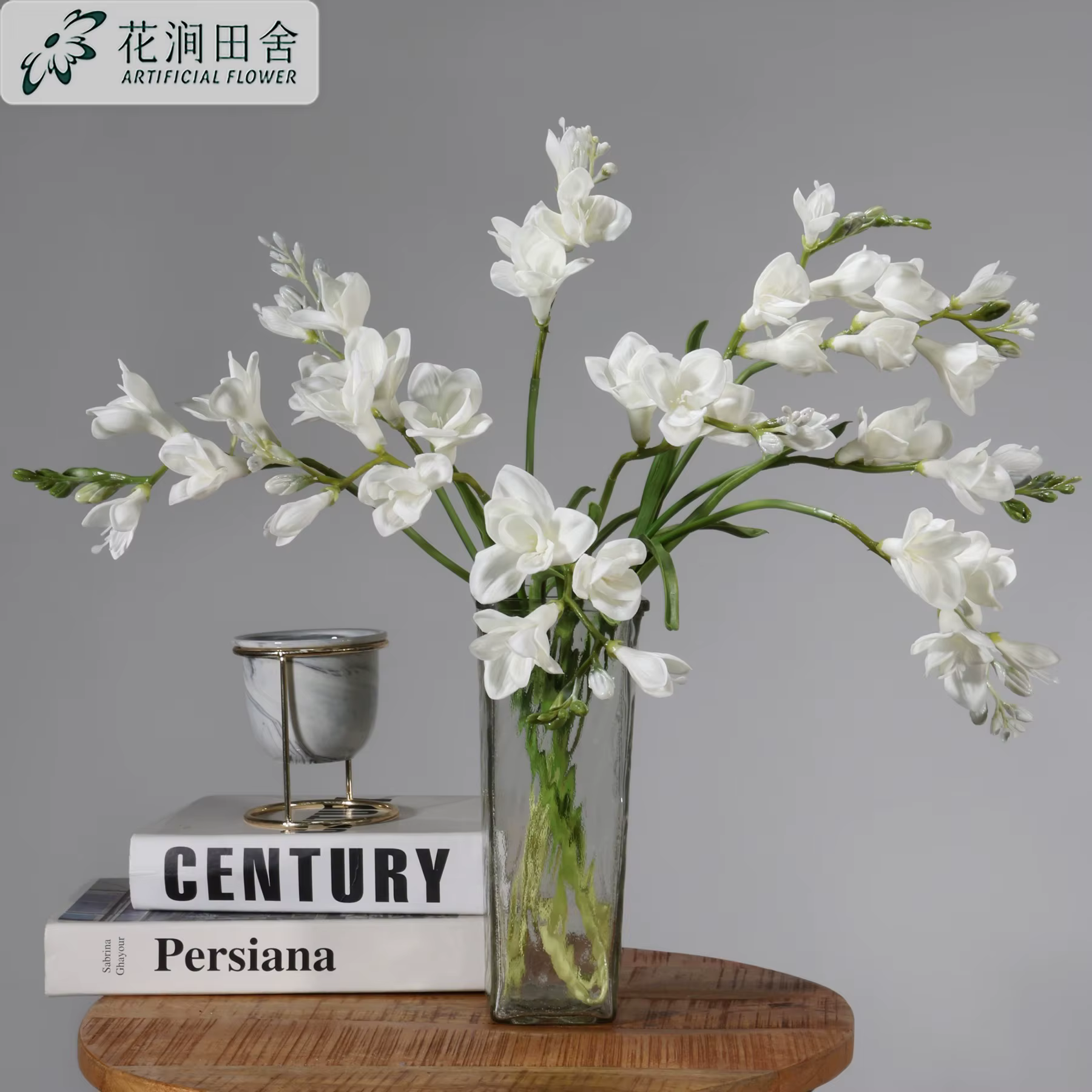 Fleur artificielle de freesia à deux branches pour la décoration de la maison et du salon, accessoires photographiques, vitrine de centre commercial, décoration de mariage