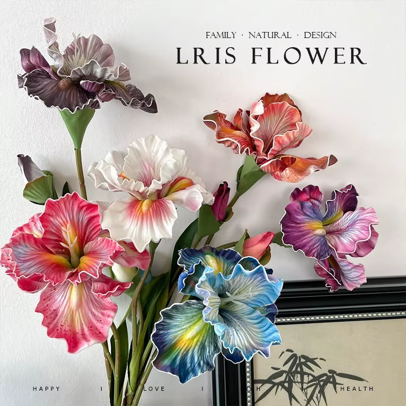 Fleurs d'iris artificielles réalistes de 45 cm - Texture EVA à 2 têtes | Tues de peinture à l'huile et charme naturel |