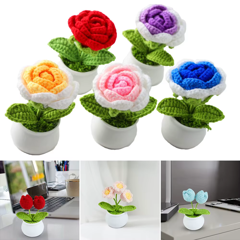 Mini-plantes en pot tissées à la main DIY : Rose