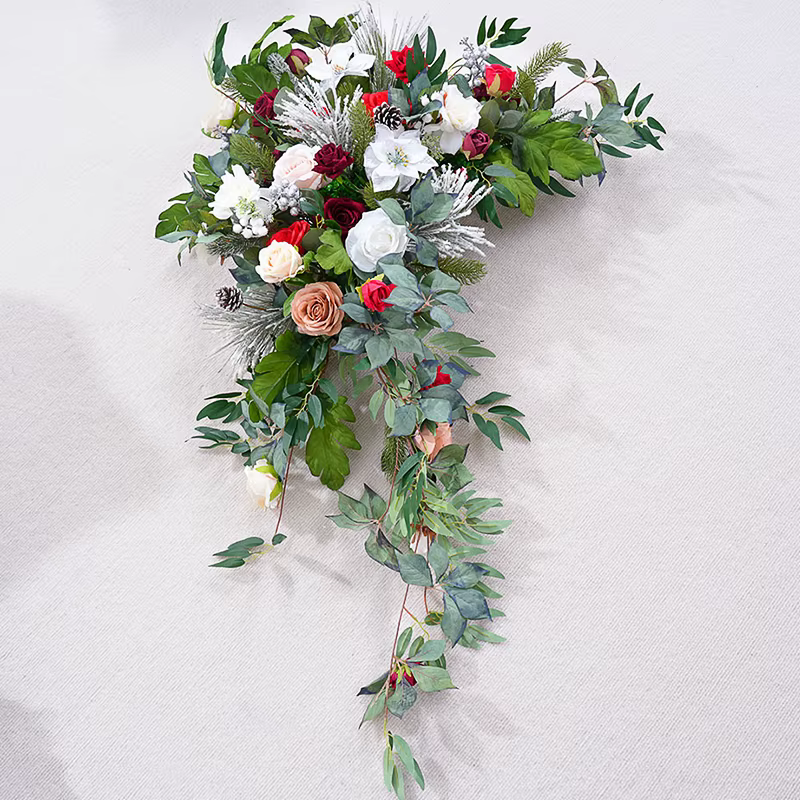 Série de noël Rose verdure accrocher fleur rangée mariage toile de fond cadre décoration Arrangement Floral événement fête fournitures H866215