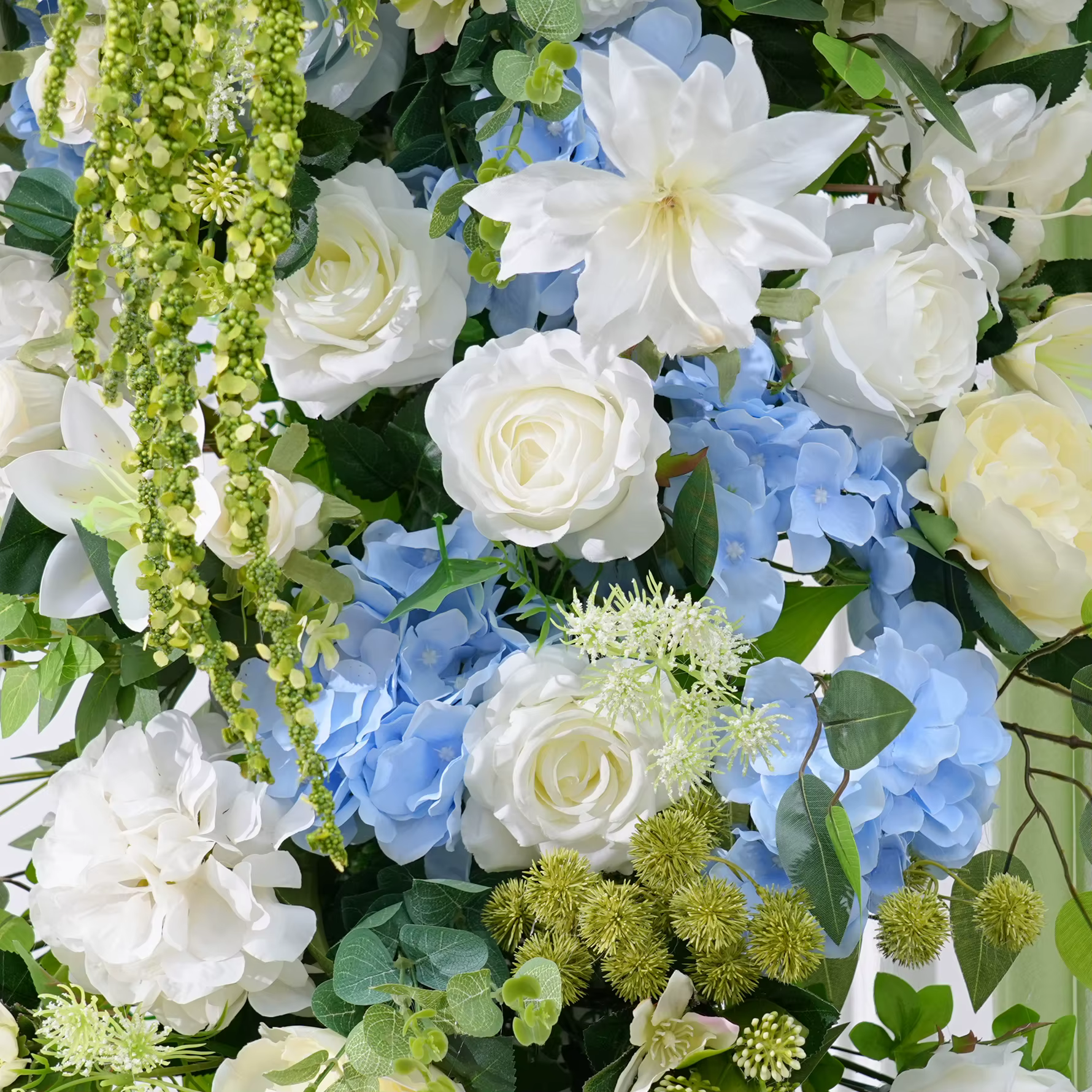 HMEOT H8870 Arche florale carrée avec arrangement de fleurs bleues d'hortensia