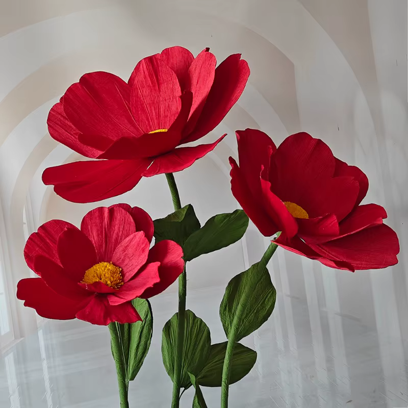 Fleurs artificielles camélia rouge 190cm