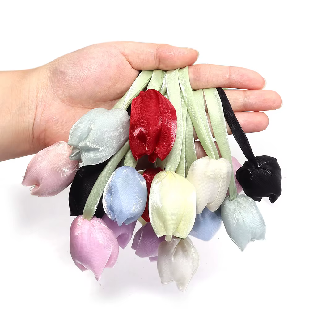 Lot de 5 fleurs décoratives 3D en forme de tulipe avec nœud