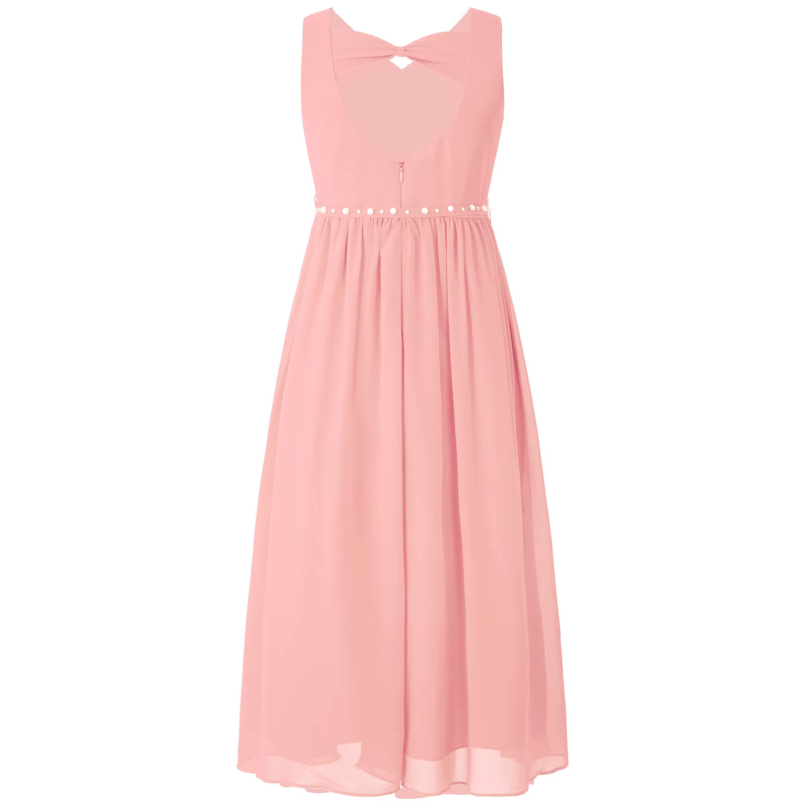 Robe à fleurs pour filles, élégante robe de soirée en mousseline de soie perlée, froncée, col en V, sans manches, avec nœud découpé, pour demoiselle d'honneur, mariage