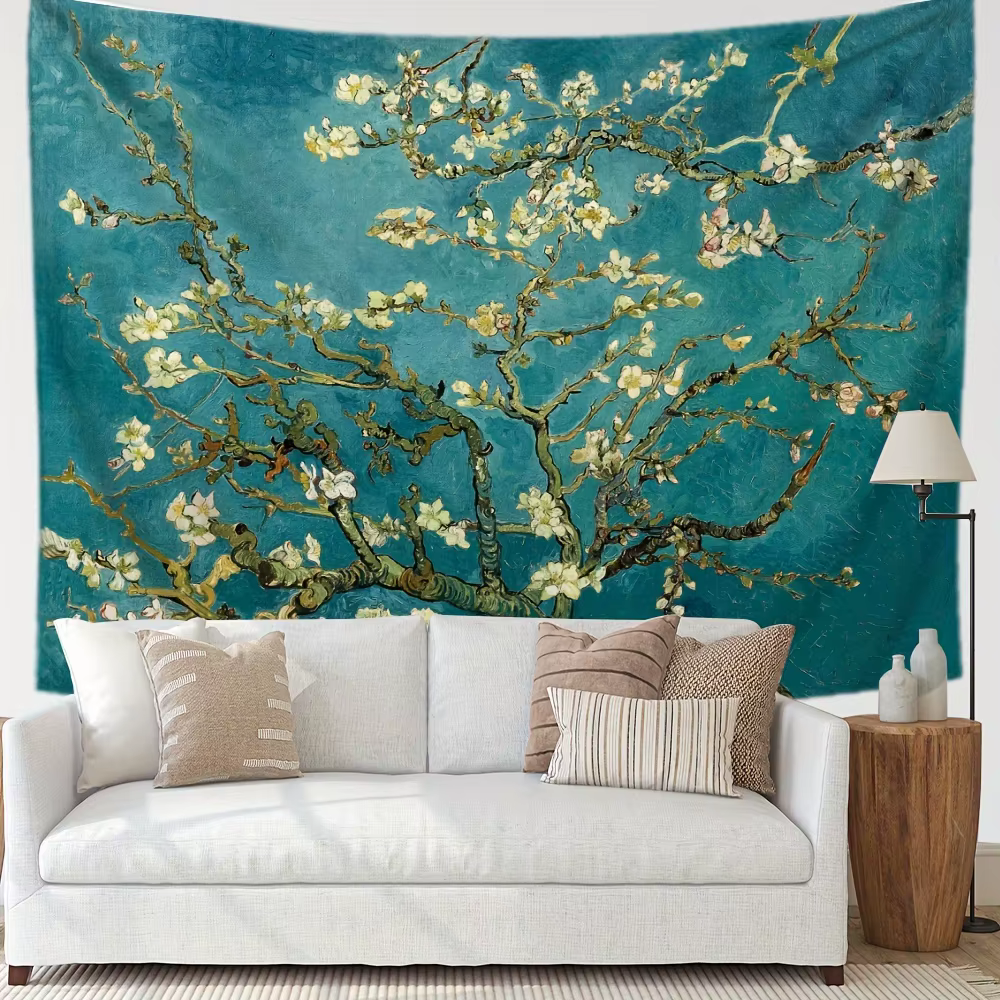 VIKAMA Van Gogh fleur d'abricot Art tapisserie fleurs blanches Vintage peinture à l'huile Style salon caractéristique décoration murale