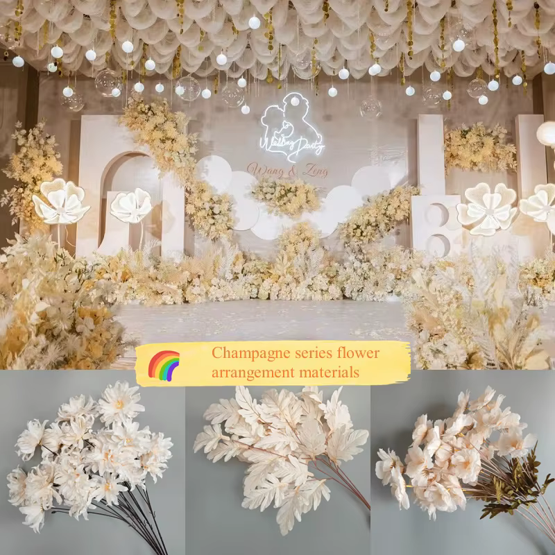 Champagne fleurs artificielles Rose pivoine plantes feuille d'eucalyptus arc de mariage arrangements floraux matériaux décor à la maison accessoires Photo