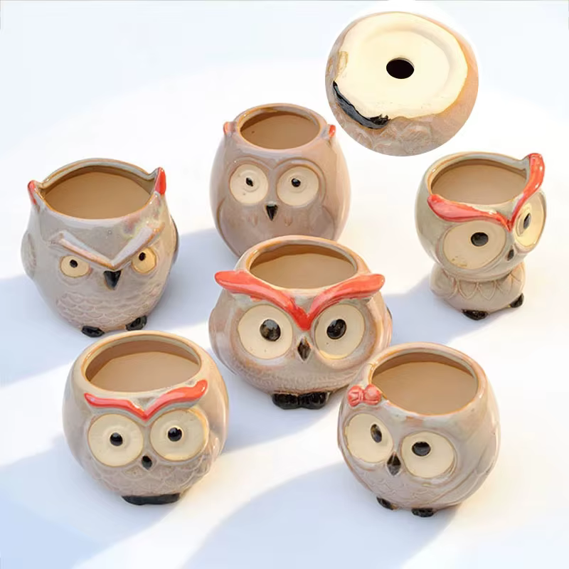 Pot de fleur hibou en céramique