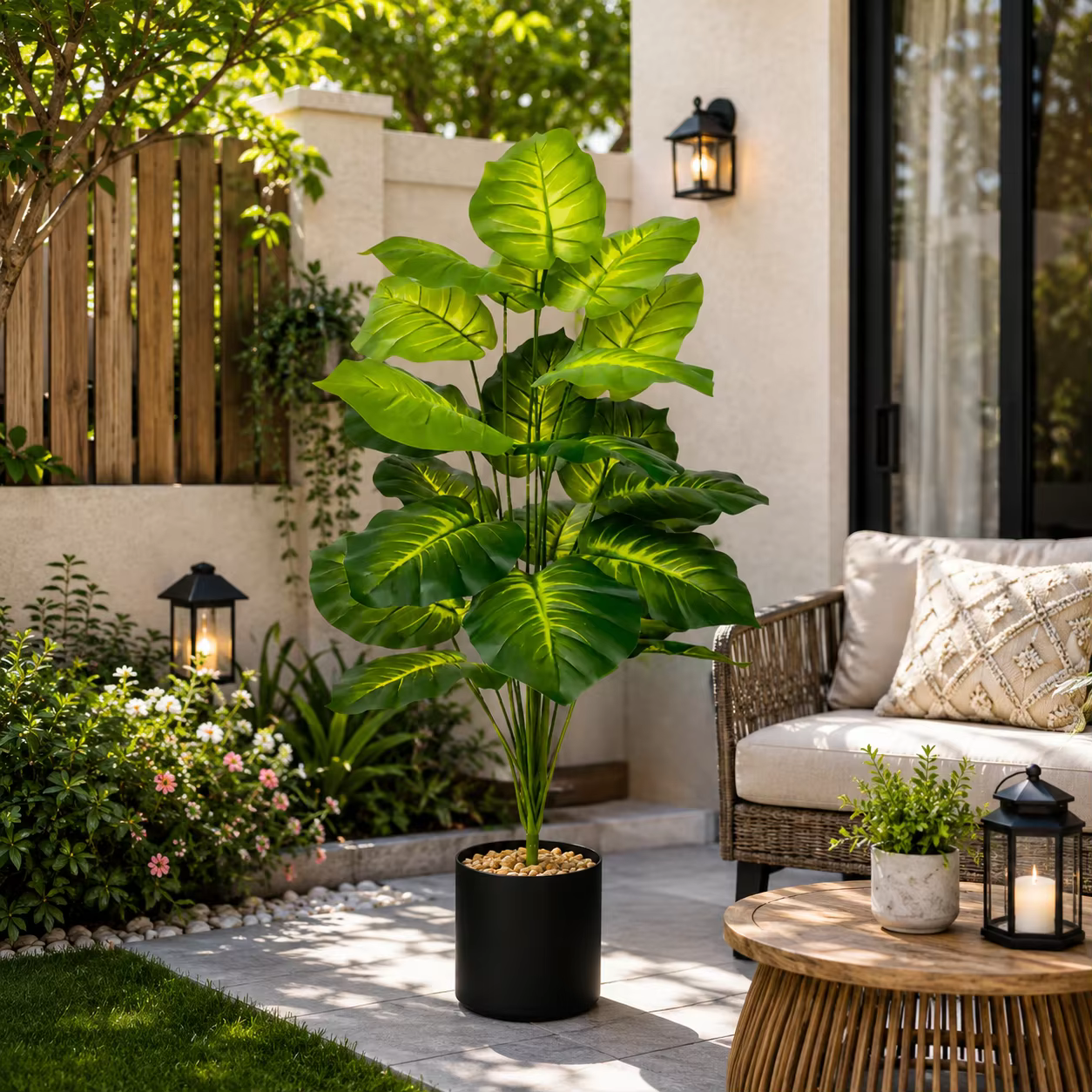 Plante artificielle Pothos de 85 cm avec pot noir