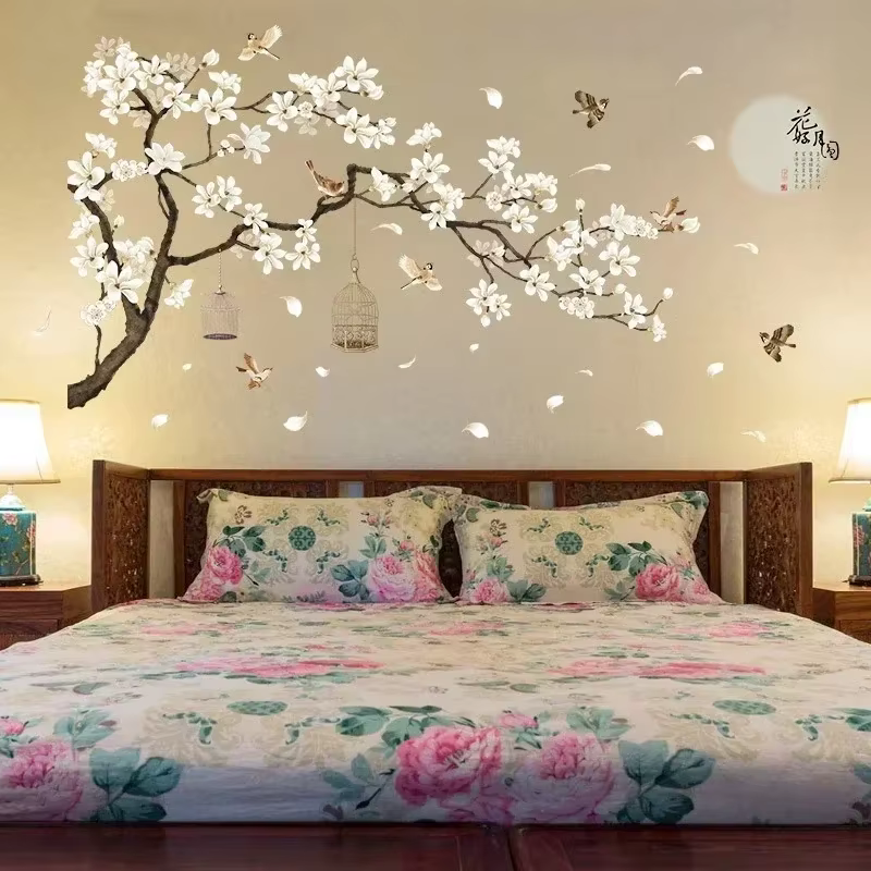 Nouveaux autocollants muraux d'arbre oiseaux fleur décor à la maison fonds d'écran pour salon chambre bricolage vinyle chambres décoration