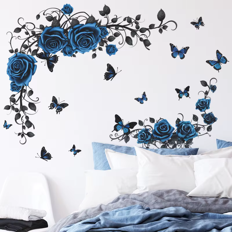 Autocollant mural papillon rose bleu