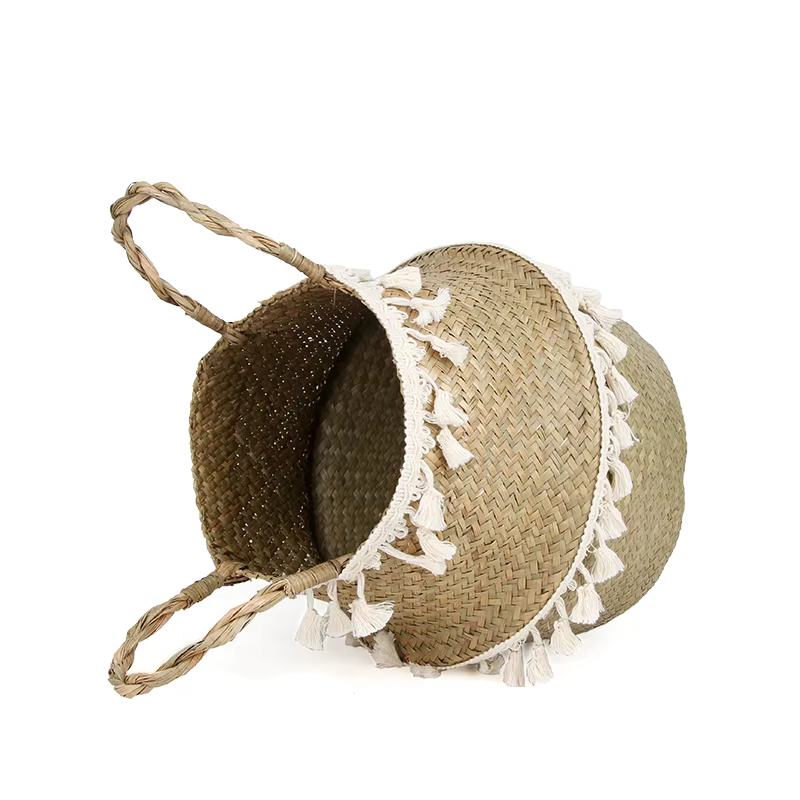 Boho décor paniers en osier rangement tissé à la main panier en rotin Pot pliable avec poignée plantes Cestos Mimbre