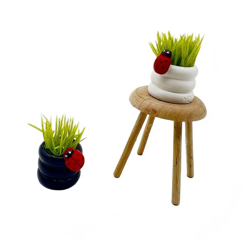 Ornement de plante miniature en pot avec coccinelle