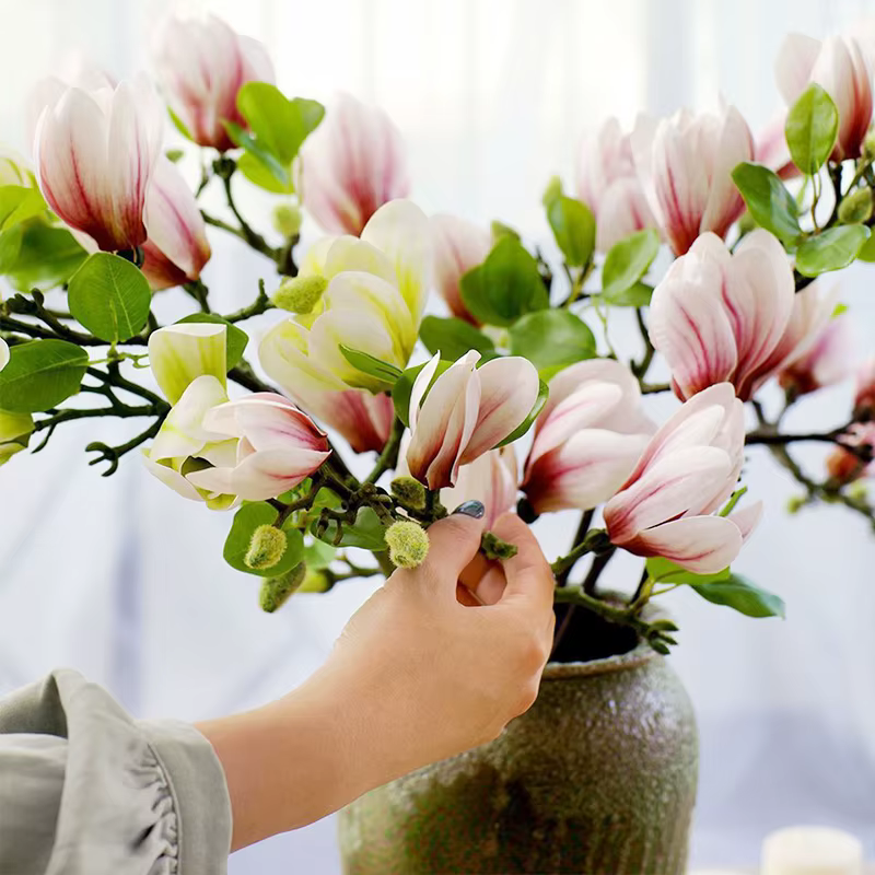 Fleur de Magnolia Artificielle à Branche Unique