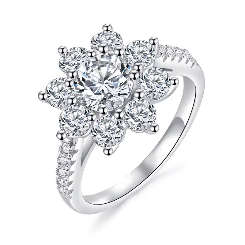 Bague tournesol en diamant Moissanite rond 1CT, adaptée aux femmes, en argent Sterling 925 véritable, bijoux fins de haute qualité