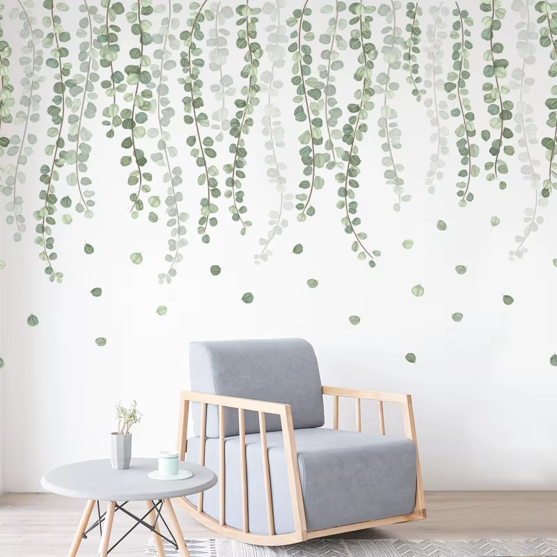 Autocollant mural nordique vignes vertes Nature pour salon chambre maison fleur fond décoration murale auto-adhésif