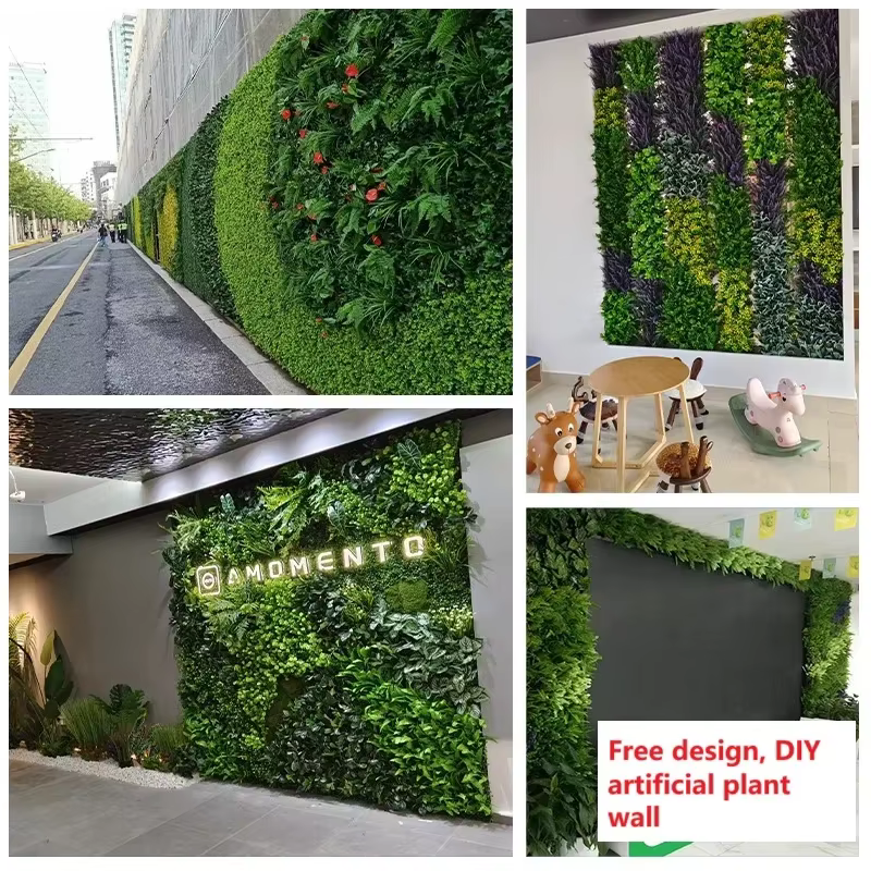 Bricolage magasin vitrine plante mur plastique Simulation feuilles de raisin Rose pelouse Hall décoration 25*25 cm plantes vertes artificielles murs