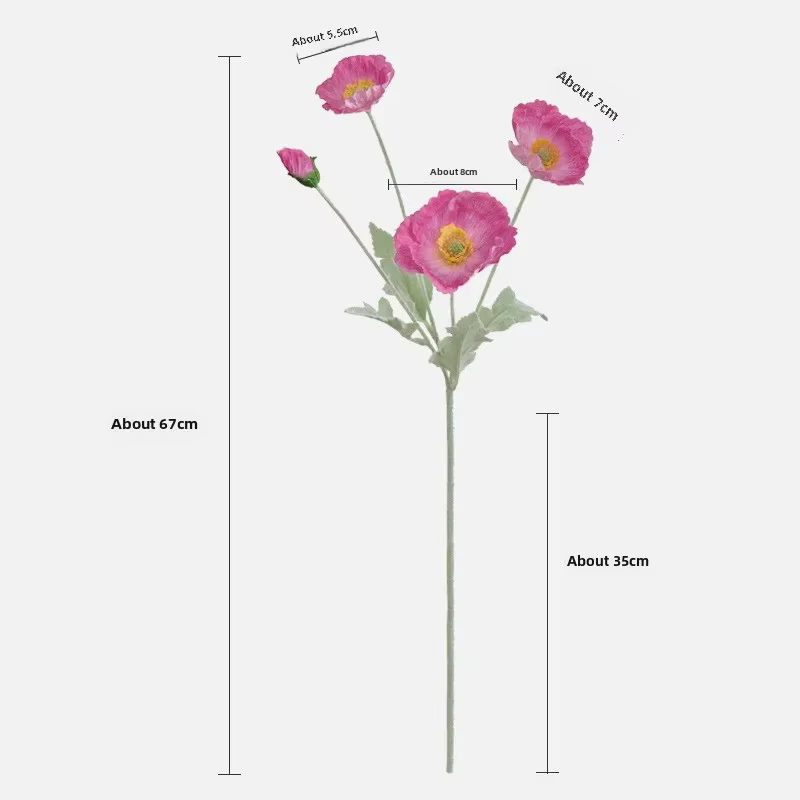 Fleur artificielle de pavot floqué pour la décoration intérieure de la maison