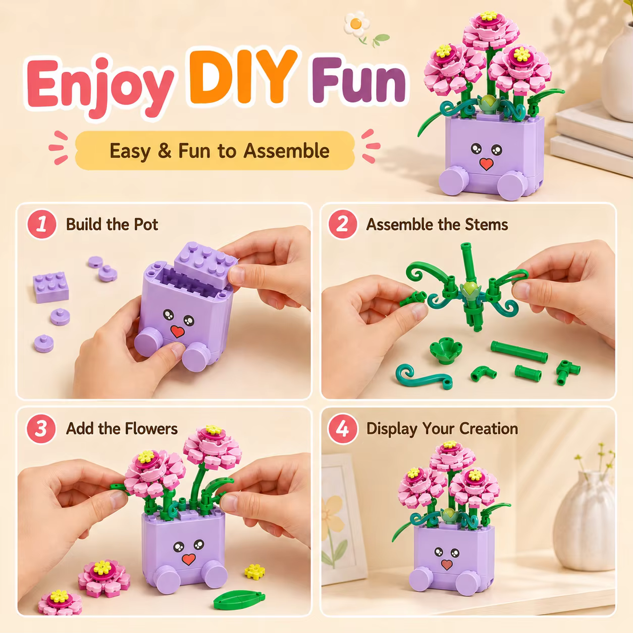 Mini pots de fleurs en blocs de construction