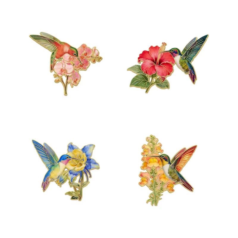 Nouvelle Arrivée Broche Florale Colibri Vintage, Épingles et Badges Métalliques Oiseau Fleur pour Décoration DIY Vêtements, Sacs, Chapeaux, Écharpes, T-shirts, Jeans