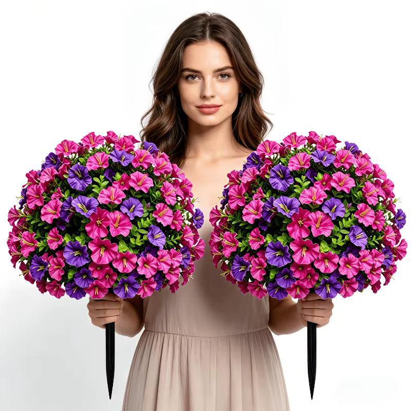 Fleurs artificielles de gloire du matin avec piquet de fixation au sol
