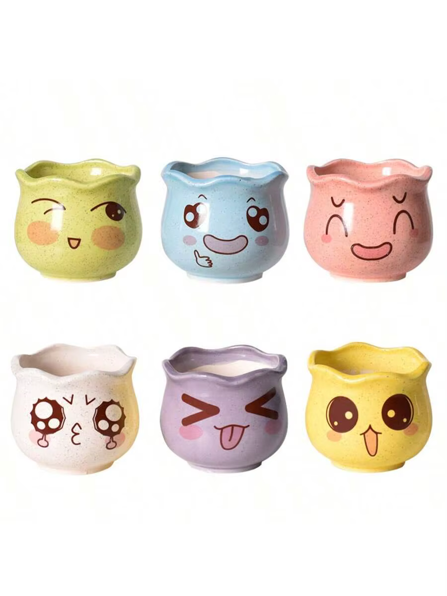 6 pièces/ensemble de pots de fleurs en céramique mignons de style dessin animé