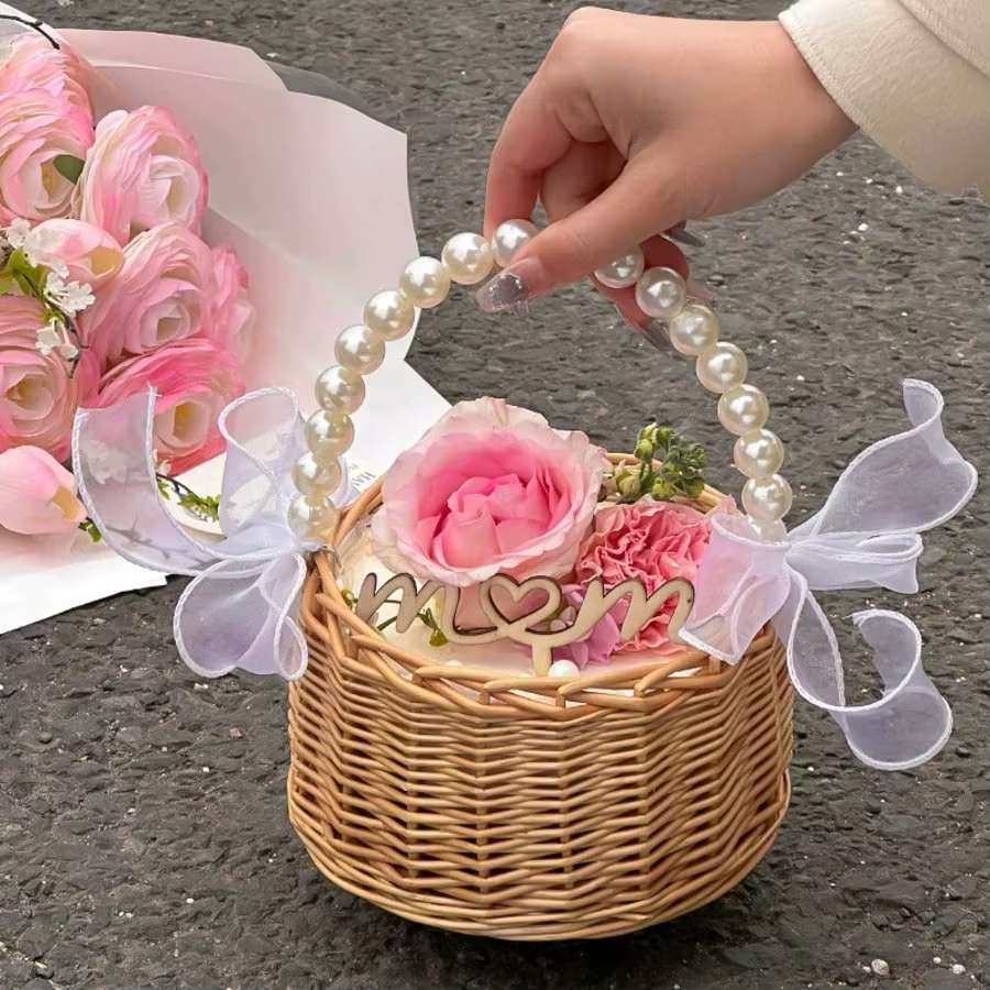 Panier à fleurs tissé en rotin Pearl Princess