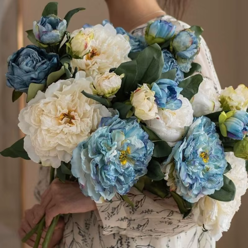 49CM pivoine rétro fleur artificielle lumière luxe grand bouquet