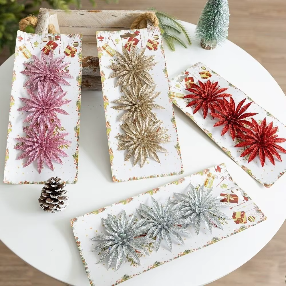 Fleur de noël artificielle à paillettes