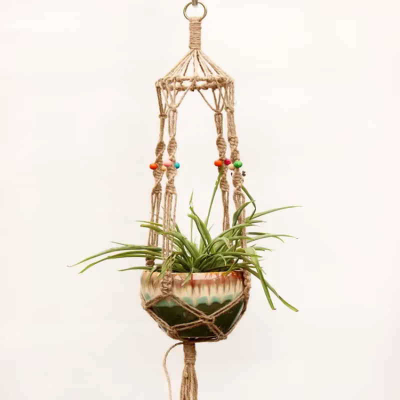 Pot de fleur corde de chanvre filet suspendu paille macramé plante cintre Pot