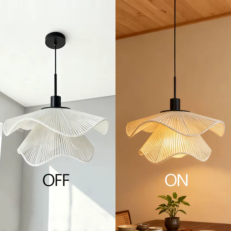 Lampe suspendue en forme de fleur en corde de chanvre