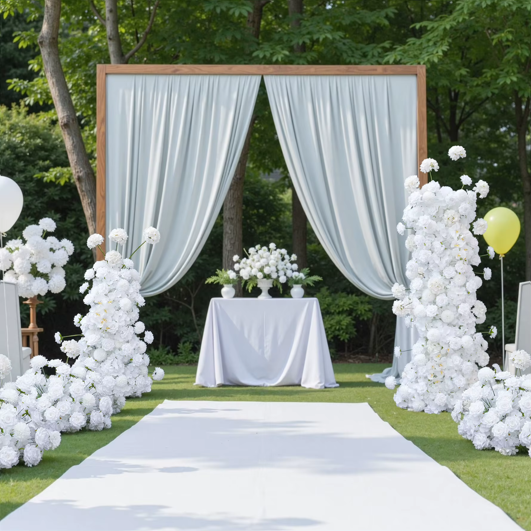 X7749 Arrangements floraux de mariage en hortensias et orchidées blanc pur