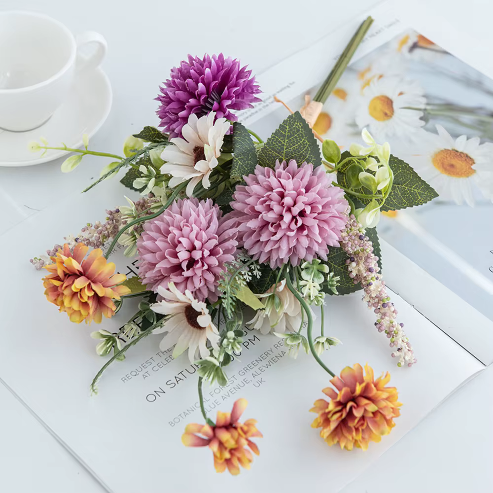 Fleurs artificielles en soie bulbeuse chrysanthème bulle festival couronnes mariage nuptiale Bouque maison chambre jardin décoration bricolage cadeau